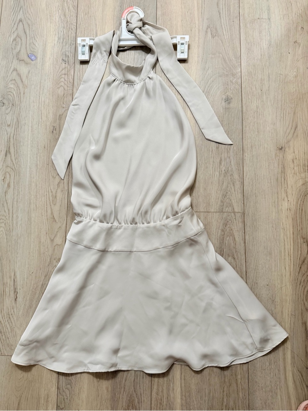 Posse Cream Halter Tie-Neck Satin Dress